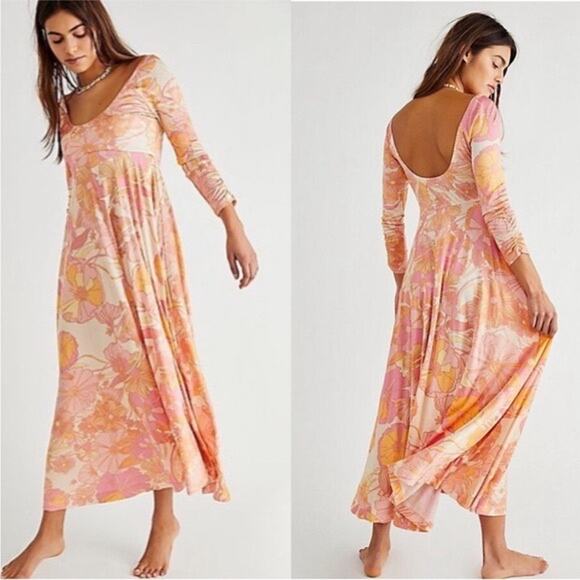 Free People Pink Orange Floral Maxi Dress - Picture 1 of 5